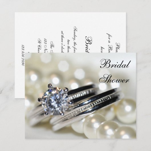 Ringen en de Witte Pearls Bridal Uitnodiging van d (Voorkant / Achterkant)