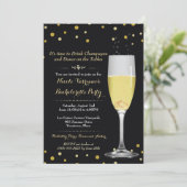 Ringen in Champagne Glass Gold Glitter Bachelorett Kaart (Staand voorkant)