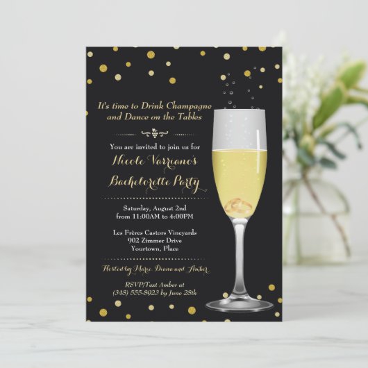 Ringen in Champagne Glass Gold Glitter Bachelorett Kaart (Staand voorkant)