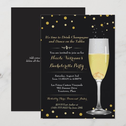 Ringen in Champagne Glass Gold Glitter Bachelorett Kaart (Voorkant / Achterkant)