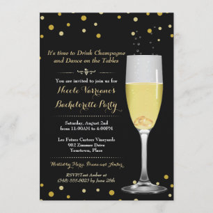 Ringen in Champagne Glass Gold Glitter Bachelorett Kaart