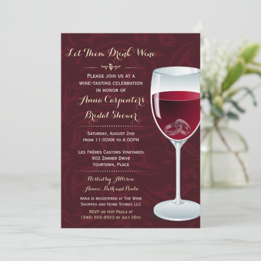 Ringen In Wijnglas Bruids Trouwdouche Kaart (Staand voorkant)