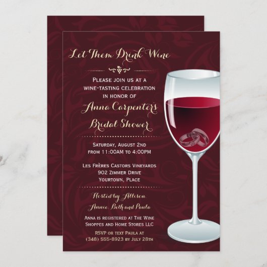 Ringen In Wijnglas Bruids Trouwdouche Kaart (Voorkant / Achterkant)