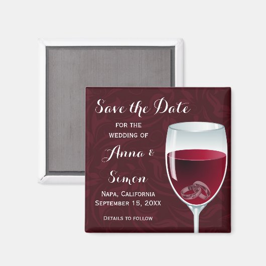 Ringen in Wijnglas Bruiloft Save the Date Magneet (Voorkant / Achterkant)