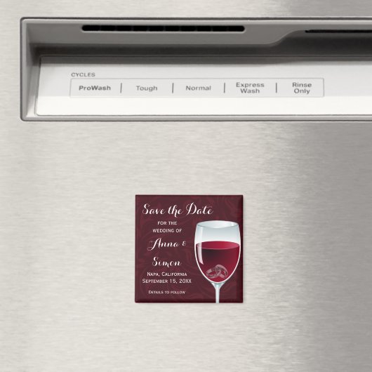 Ringen in Wijnglas Bruiloft Save the Date Magneet (Insitu (Vaatwasser))
