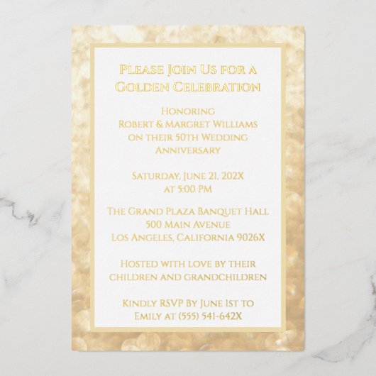 Ringen Wit Goud 50ste bruiloft Jubileum Folie Uitnodiging (Voorkant)