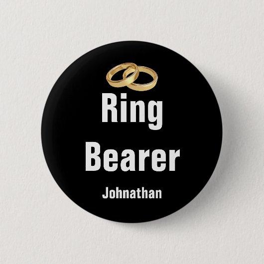 Ringer Bearer Name en Two Faux Gold Wedding Rings Ronde Button 5,7 Cm (Voorkant)