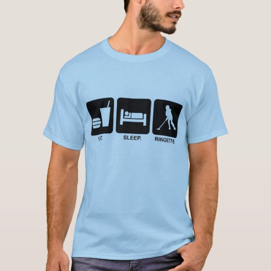 Ringette "Eat Sleep Ringette" Volwassenbasis T-shi T-shirt (Voorkant)