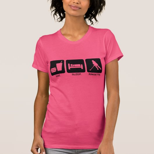 Ringette "Eat Sleep Ringette" Vrouwen donkere T-sh T-shirt (Voorkant)