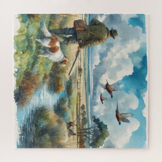 Ringhals Pheasant Waterverf Hunters Legpuzzel (Horizontaal)