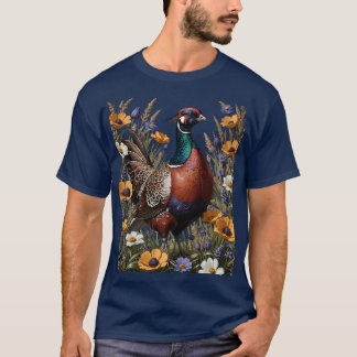 Ringhalsfazant tussen weidebloemen t-shirt