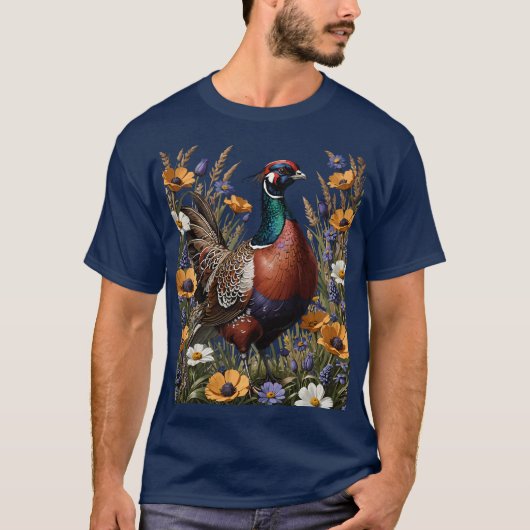Ringhalsfazant tussen weidebloemen t-shirt (Voorkant)