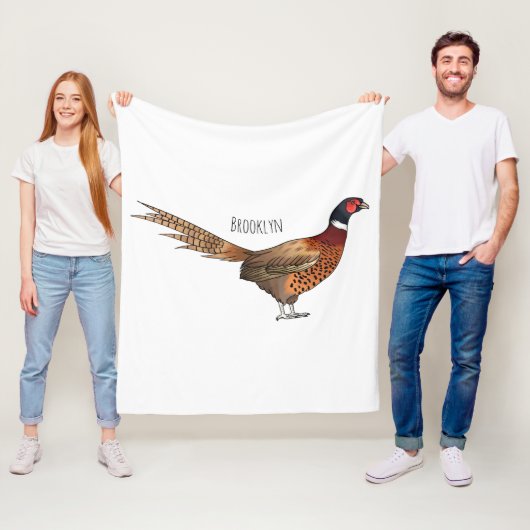 Ringhalsfazant vogel cartoon illustratie fleece deken (In situ)