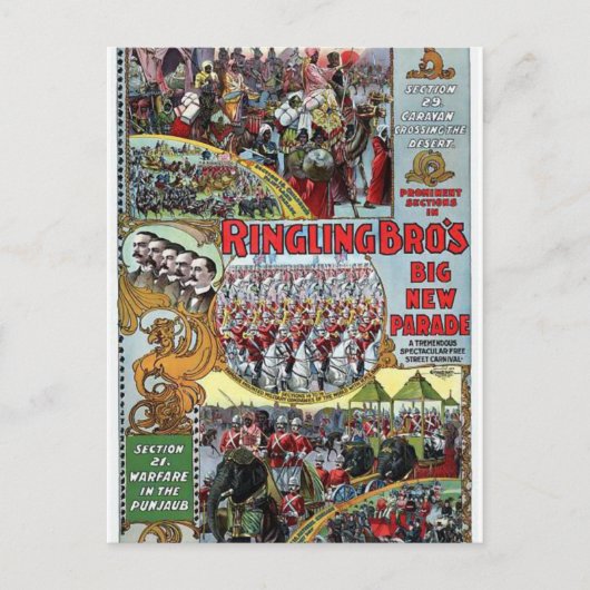 Ringling Brothers Parade Secties 1899 Retro Theat Briefkaart (Voorkant)