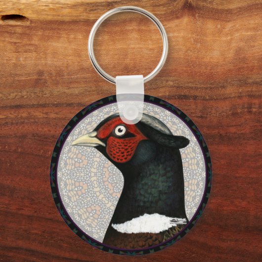Ringnek Fasant Cirkel Sleutelhanger (Voorkant)