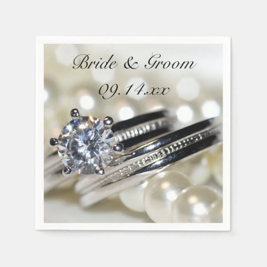 Rings en White Pearls Wedding Servet (Voorkant)