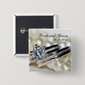 Rings en White Pearls Wedding Vierkante Button 5,1 Cm (Voorkant /achterkant)