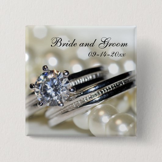 Rings en White Pearls Wedding Vierkante Button 5,1 Cm (Voorkant)