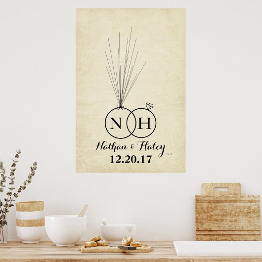Rings Initiaal ballon Thumbprint Weddenschap Poster (Keuken)