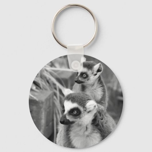 Ringstaartlemur met baby, zwart-wit sleutelhanger (Voorkant)