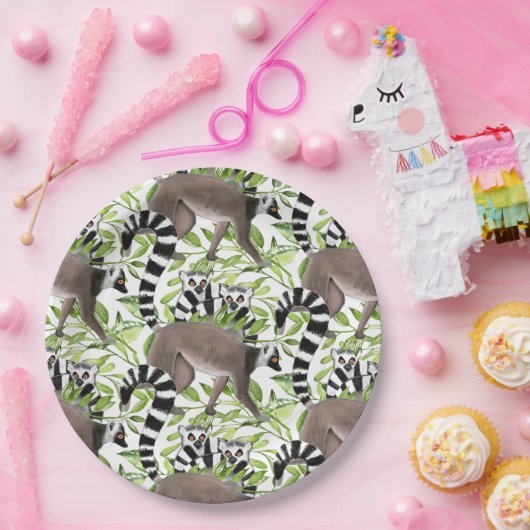 Ringstaartlemuren van Madagaskar in het Oerwoud Papieren Bordje (Feest)