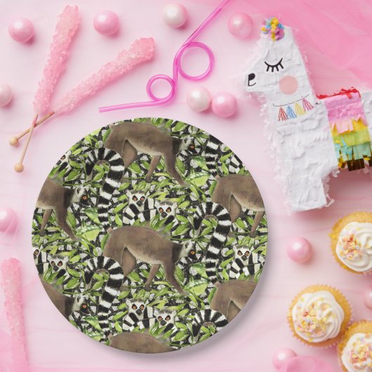 Ringstaartlemuren van Madagaskar in het Oerwoud Papieren Bordje (Feest)