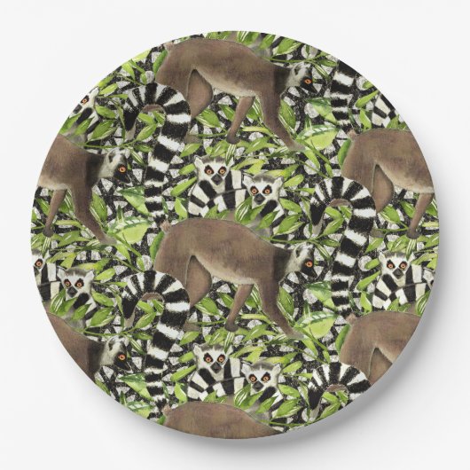 Ringstaartlemuren van Madagaskar in het Oerwoud Papieren Bordje (Voorkant)