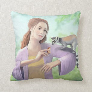 Ringstaartmaki met Meisje Kunst Kussen