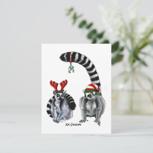 Ringstaartmaki's - kerstkaart (Staand voorkant)