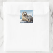 Ringzegel op zee vierkante sticker (Tas)