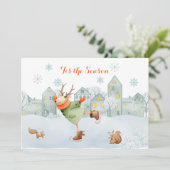 Rink kerst van rendieren en eekhoorntjes | feestdagenkaart (Staand voorkant)