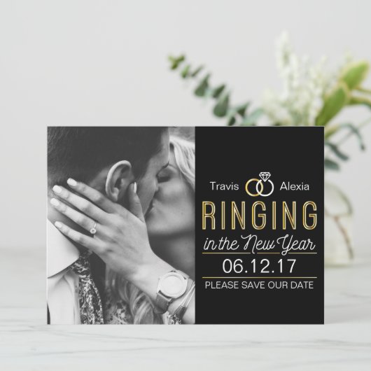 Rinkelen in het nieuwe jaar Bewaar de datum Save The Date (Staand voorkant)