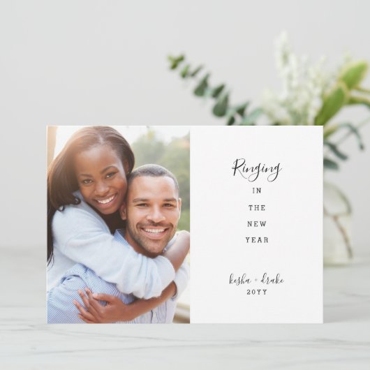 Rinkelen in het nieuwe jaar bruiloft save the date (Staand voorkant)