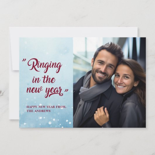 "Rinkelen in het nieuwe jaar!" Verloving Foto Feestdagenkaart (Voorkant)