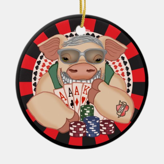 Rinning Poker Pig Keramisch Ornament (Voorkant)
