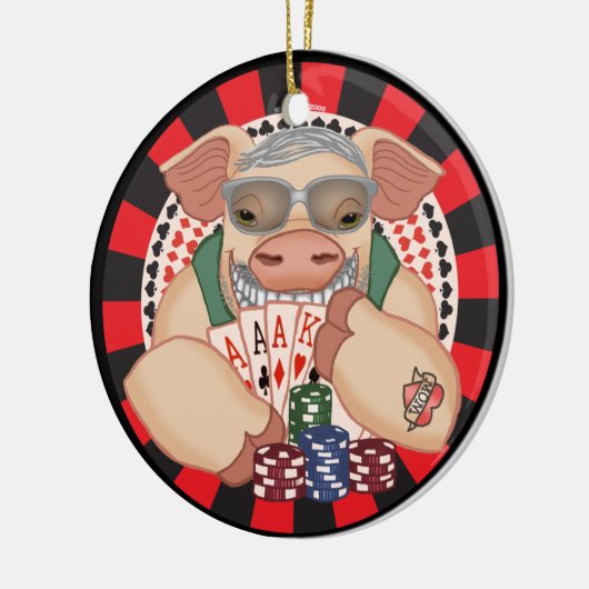 Rinning Poker Pig Keramisch Ornament (Links)