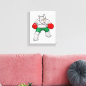 Rino bij Boxing met boxinghandschoenen Canvas Afdruk (Insitu (Woonkamer))