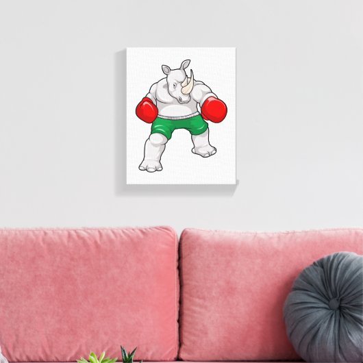 Rino bij Boxing met boxinghandschoenen Canvas Afdruk (Insitu (Woonkamer))