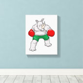Rino bij Boxing met boxinghandschoenen Canvas Afdruk (Insitu (Houten vloer))