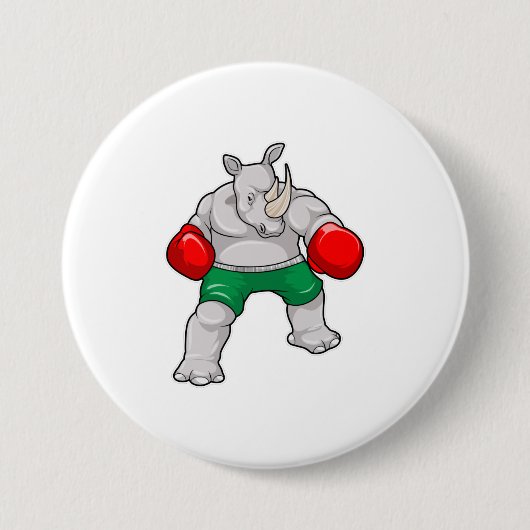 Rino bij Boxing met boxinghandschoenen Ronde Button 7,6 Cm (Voorkant)