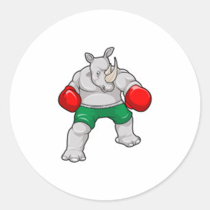 Rino bij Boxing met boxinghandschoenen Ronde Sticker