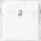 Rino bij het schilderen met kleuren ronde sticker (Tas)