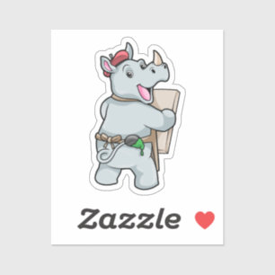 Rino bij het schilderen met kleuren sticker