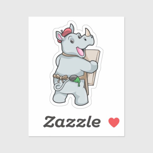 Rino bij het schilderen met kleuren sticker (Vel)