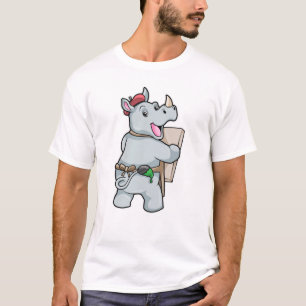 Rino bij het schilderen met kleuren t-shirt