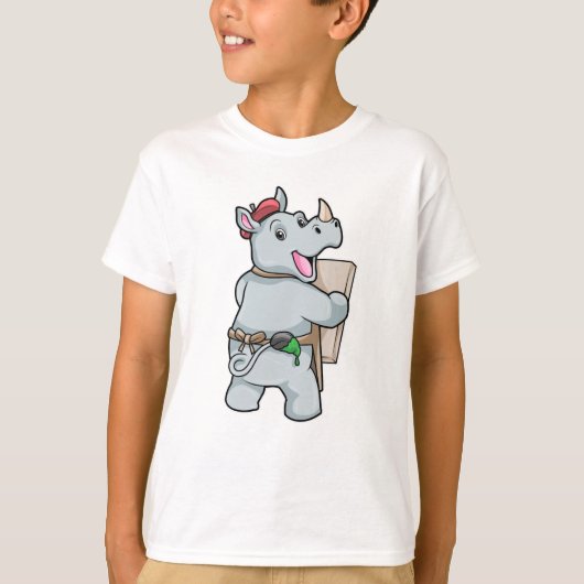 Rino bij het schilderen met kleuren t-shirt (Voorkant)