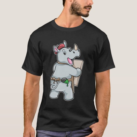 Rino bij het schilderen met kleuren t-shirt (Voorkant)