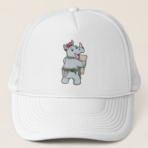 Rino bij het schilderen met kleuren trucker pet