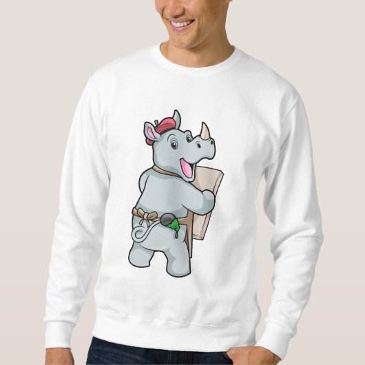Rino bij het schilderen met kleuren trui (Voorkant)