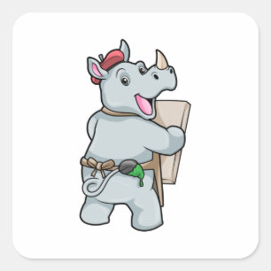 Rino bij het schilderen met kleuren vierkante sticker